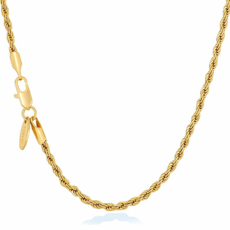 LIFETIME JEWELRY 2mm Gold Rope Chain for Men & Women 24k Real Gold Plated Diamond Cut Gold Necklace for Women & Necklace for Men 14 to 36 Inch | Gold | White Gold (22 inches, Gold) - Image 1